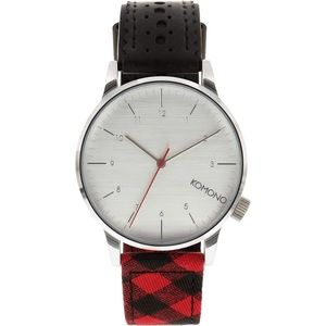 KOMOMO Plaid Leather Strap Watch